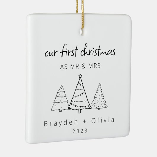 Onze eerste kerst Mr & Mrs Kerstbomen Keramisch Ornament (Rechts)