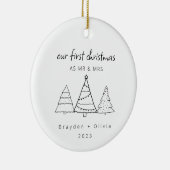 Onze eerste kerst Mr & Mrs Kerstbomen Keramisch Ornament (Rechts)