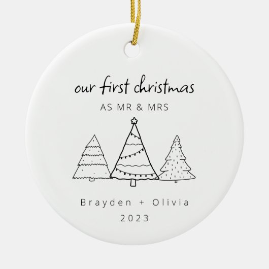 Onze eerste kerst Mr & Mrs Kerstbomen Keramisch Ornament (Voorkant)