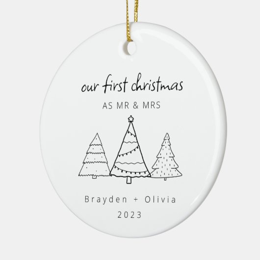 Onze eerste kerst Mr & Mrs Kerstbomen Keramisch Ornament (Links)