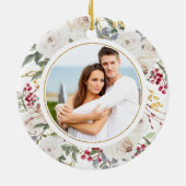 Onze eerste kerst Mr & Mrs Roos krans Keramisch Ornament (Achterkant)