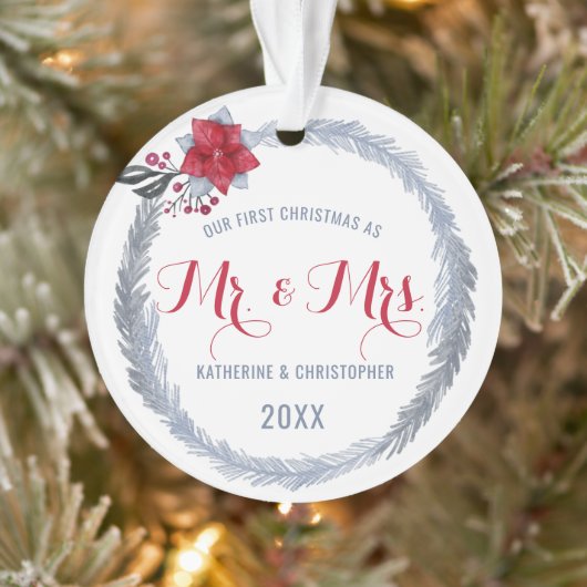 Onze eerste kerst Mr. & Mrs. Silver Poinsettia Ornament (Boom)