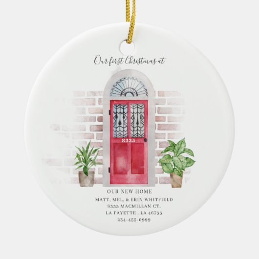 Onze eerste kerst nieuwe huis Waterverf Keramisch Ornament (Voorkant)