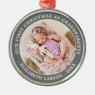 Onze Eerste Kerst Oma en Opa Baby Naam Metalen Ornament
