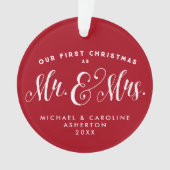 Onze eerste kerst pasgetrouwde gepersonaliseerde v ornament (voorkant)