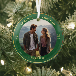 Onze eerste kerst samen 1 foto gouden Lijst Glas Ornament
