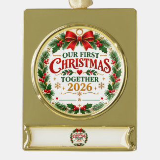Onze eerste kerst samen 2026 verguld banner ornament