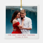 Onze eerste kerst samen gepersonaliseerde foto keramisch ornament (Achterkant)