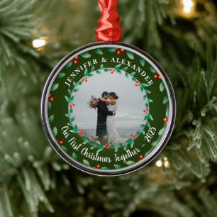 Onze eerste kerst samen hulst foto metalen ornament