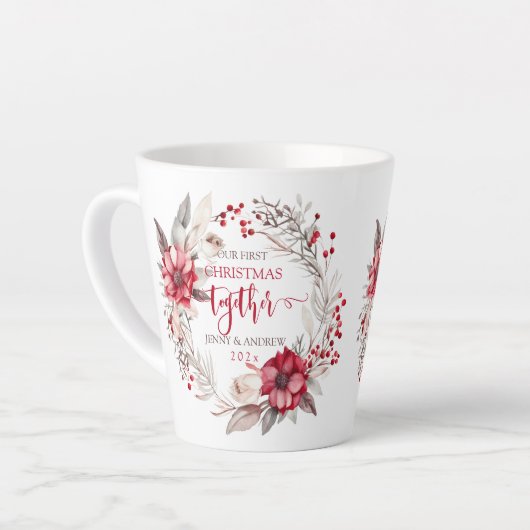 Onze eerste kerst samen krans latte mok (Linkerhoek)