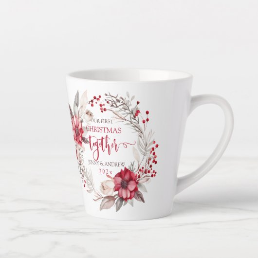 Onze eerste kerst samen krans latte mok (Rechts)