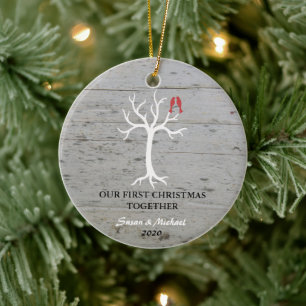 Onze eerste kerst samen liefde vogels boom keramisch ornament