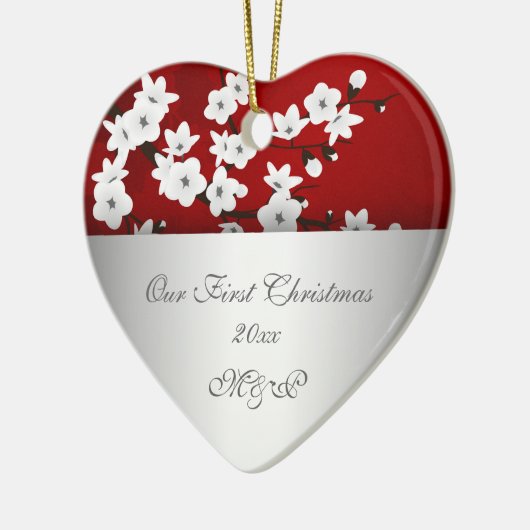 Onze eerste kerst samen met Cherry Blossom Keramisch Ornament (Links)