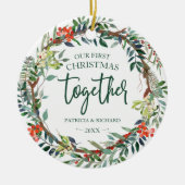 Onze eerste kerst samen met Rustic Wreatc keramiek Keramisch Ornament (Voorkant)