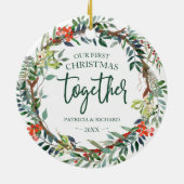 Onze eerste kerst samen met Rustic Wreatc keramiek Keramisch Ornament (Achterkant)