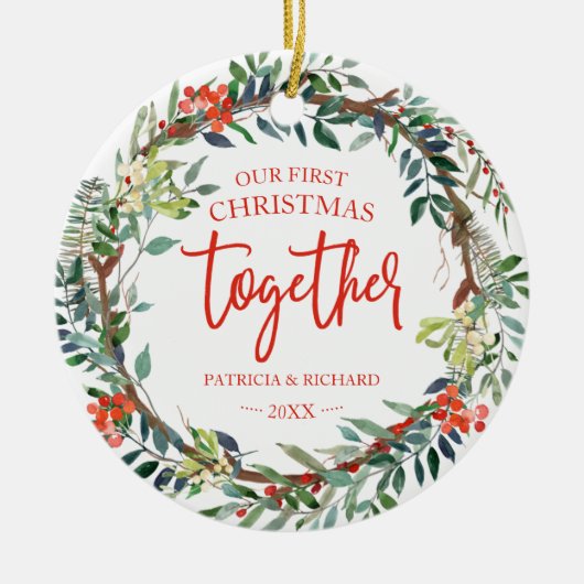 Onze eerste kerst samen met Rustic Wreate Keramisch Ornament (Voorkant)