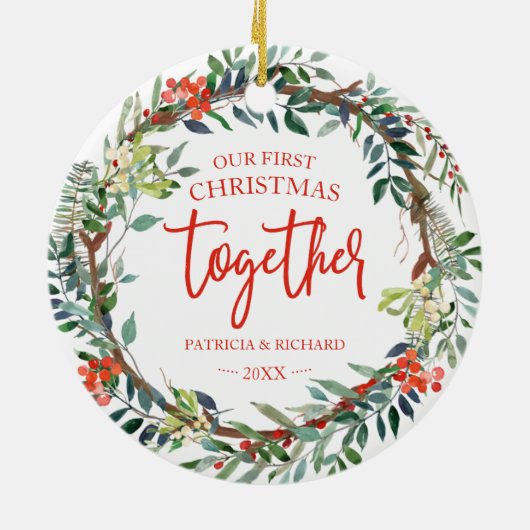 Onze eerste kerst samen met Rustic Wreate Keramisch Ornament (Achterkant)
