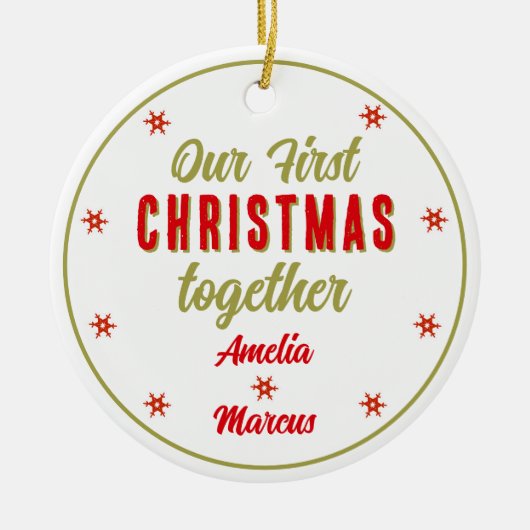 Onze eerste kerst samen met sneeuwvlokken keramisch ornament (Voorkant)