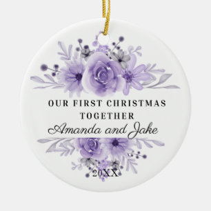 Onze eerste kerst samen Paarse bloemen Keramisch Ornament