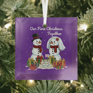 Onze eerste kerst samen Pasgetrouwd sneeuwmannet Glas Ornament