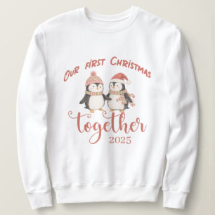 Onze eerste kerst samen. Pinguïn koppel ontwerp Trui