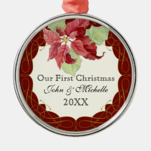 Onze eerste kerst samen Poinsettia personaliseren Metalen Ornament