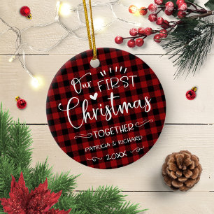 Onze Eerste Kerst Samen Rustieke Chique Boerderij Keramisch Ornament