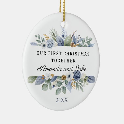 Onze eerste kerst samen Waterverf groen Keramisch Ornament (Rechts)