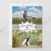 Onze eerste kerst samen Zilveren lint 2-foto Feestdagenkaart (Voorkant)