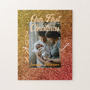 Onze eerste kerst sinaasappel rode glitters foto j legpuzzel