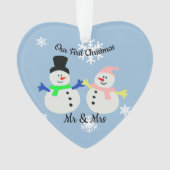 Onze eerste kerst sneeuw paar hart Ornament (voorkant)