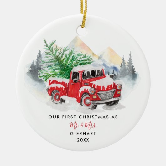 Onze eerste kerst trouwde met de moderne gewoonte keramisch ornament (Voorkant)