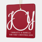 Onze eerste kerst tweeling foto rode keepsake keramisch ornament (Links)