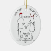 Onze eerste kerst verloofde Santa Hat & Antlers Keramisch Ornament (Rechts)