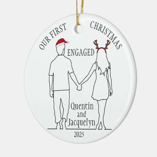 Onze eerste kerst verloofde Santa Hat & Antlers Keramisch Ornament (Links)