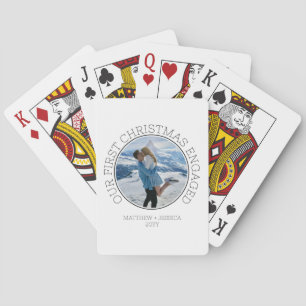 Onze Eerste Kerst Verloving Eenvoudige Moderne Fot Pokerkaarten