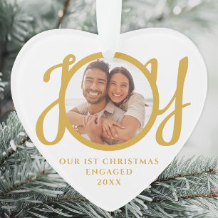 Onze Eerste Kerst Verloving Foto Hartvormig Ornament
