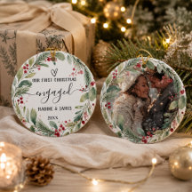 Onze Eerste Kerst Verloving Foto Koppel Krans