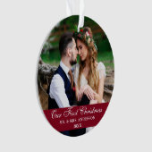 Onze eerste kerstbruiloft Foto Burgundy Ornament (voorkant)