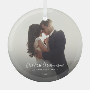 Onze eerste kerstbruiloft Foto Keepslag Holiday Glas Ornament