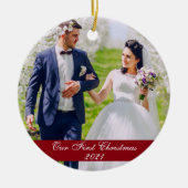 Onze eerste kerstbruiloft foto keramisch ornament (Voorkant)