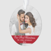 Onze eerste kerstbruiloft foto Red Ornament (voorkant)