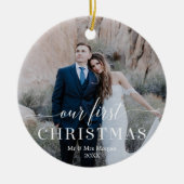 Onze eerste kerstbruiloft fotoversiering keramisch ornament (Voorkant)