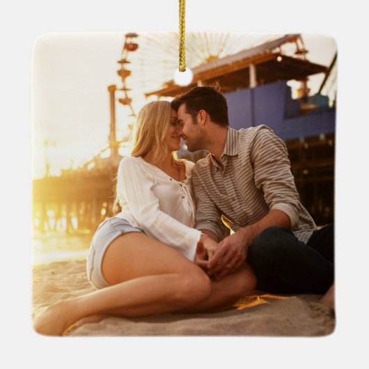 Onze eerste kerstcadeaufoto van Modern Farmhouse Keramisch Ornament (Achterkant)