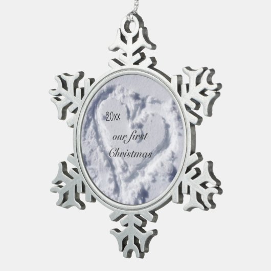 Onze eerste kerstcadeautje Snowflake Tin Sneeuwvlok Ornament (Rechts)