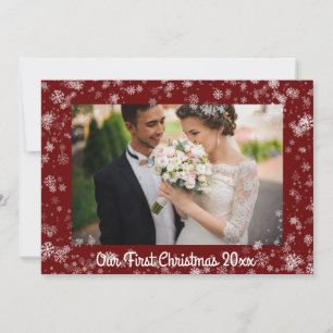 Onze Eerste Kerstdag Foto Datum Typografie Sneeuw Feestdagenkaart