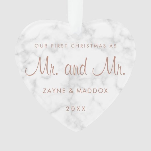 Onze eerste kerstdag moderne marmer Roos Gold Gay Ornament (voorkant)