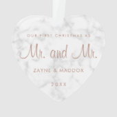 Onze eerste kerstdag moderne marmer Roos Gold Gay Ornament (achterkant)