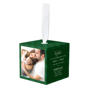 Onze eerste kerstfamilie Foto's Holiday Rustic Kubus Ornament