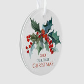 Onze eerste kerstfeest Holly en bessen Ornament (voorkant)